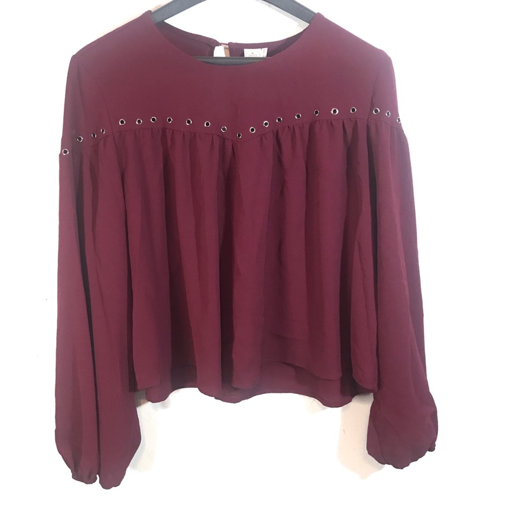 Paper Crane Maroon Balloon Sleeve Blouse